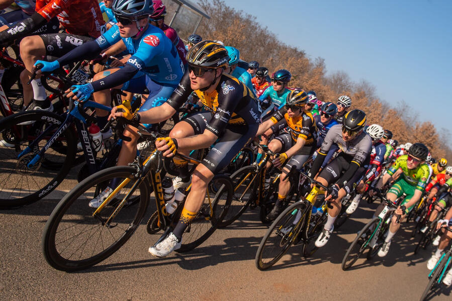 Cyclist in race pack